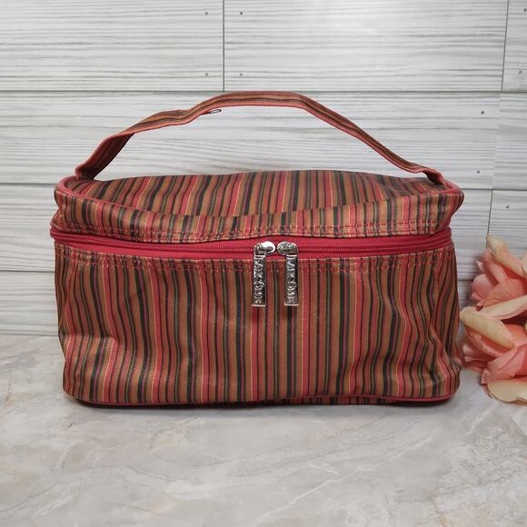 Lancôme Promo Cosmetic Bag Make Up Purse Red Striped Travel Pouch w/Handle 9x4" - Picture 1 of 9